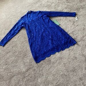 Blu Sage Royal Blue Lace Dress Scalloped Hem Long Sleeve SIZE 22W NWT